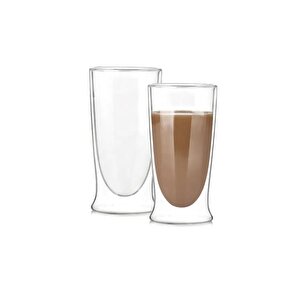 Çift Cidarlı Uzun Cam Kokteyl -meşrubat-latte Bardağı 350 Ml 3 Adet 2323