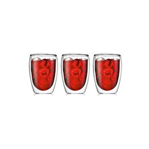 Yeni Tasarım Çift Cidarlı Borosilikat Cam Şeffaf Cam Bardak 350 Ml - 3 Adet 2772