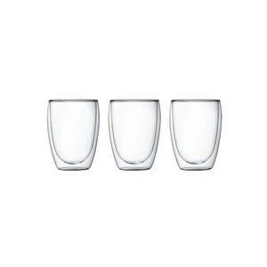 Yeni Tasarım Çift Cidarlı Borosilikat Cam Şeffaf Cam Bardak 350 Ml - 3 Adet 2772