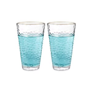 Ezme Dövülmüş Desen Tasarım Cam Su, Meşrubat, Latte, Kahve, Smoothie Bardağı 350 Ml 2 Adet - 4361