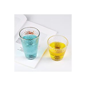 Ezme Dövülmüş Desen Tasarım Cam Su, Meşrubat, Latte, Kahve, Smoothie Bardağı 350 Ml 2 Adet - 4361
