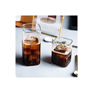 Yeni Stil Kare Cam Latte,kahve,meşrubat,smoothie Bardağı 400 Ml 3 Adet