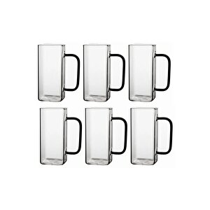 Kare Cam Füme Kulplu Latte Meşrubat Nescafe Süt Su Bardağı Çeyiz Listesi 350ml 6 Adet