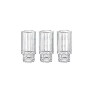 Çizgili Yeni Tasarım Cam Bardak Meşrubat, Latte, Neskafe, Kokteyl, Su Bardağı 400 Ml 3 Adet - 2812