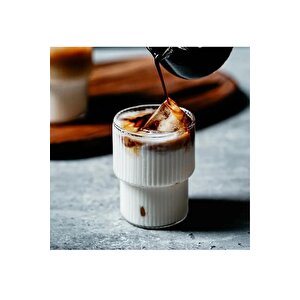Çizgili Tasarım Kahve Su Bardağı Sunum, Meşrubat Bardağı 300 Ml, Çeyiz Listesi - 6 Adet - 2232