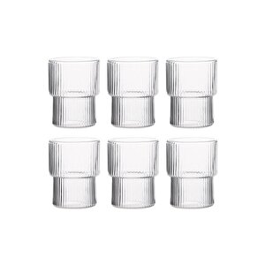Çizgili Tasarım Kahve Su Bardağı Sunum, Meşrubat Bardağı 300 Ml, Çeyiz Listesi - 6 Adet - 2232