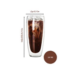 Çift Cidarlı Uzun Meşrubat,kokteyl,latte 320 Ml Cam Bardak Seti 2 Adet 2324