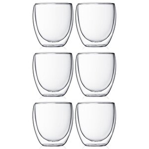 Yeni Tasarım Çift Cidarlı Borosilikat 250 Ml Şeffaf Cam Bardak, Çeyiz Listesi, 6 Adet - 2771
