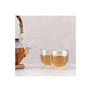 Yeni Tasarım Çift Cidarlı Borosilikat 250 Ml Şeffaf Cam Bardak 3 Adet 2771