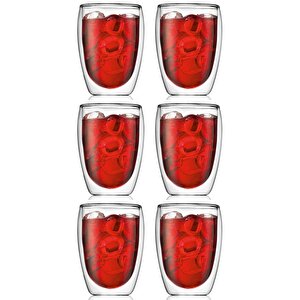Yeni Tasarım Çift Cidarlı Borosilikat 350 Ml Şeffaf Cam Bardak, Çeyiz Listesi, 6 Adet - 2772