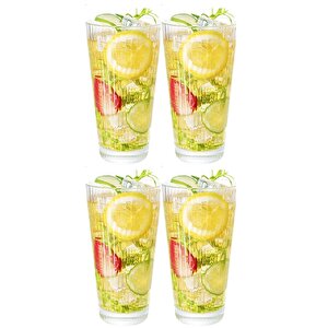 Yeni Tasarım Çizgili Uzun Cam Bardak, Meşrubat, Latte, Nescafe, Su Bardağı 300 Ml - 4 Adet - 2441