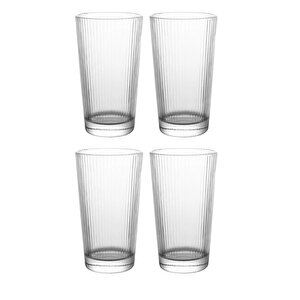 Yeni Tasarım Çizgili Uzun Cam Bardak, Meşrubat, Latte, Nescafe, Su Bardağı 300 Ml - 4 Adet - 2441