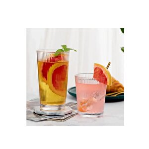 Yeni Tasarım Cam Çizgili Meşrubat, Latte, Su, Nescafe Bardağı 300 Ml - 3 Adet - 2440