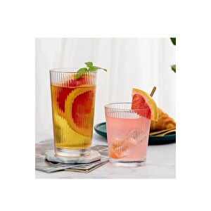 Yeni Tasarım Cam Çizgili Meşrubat, Latte, Su, Nescafe Bardağı 300 Ml - 3 Adet - 2440