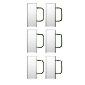 Yeni Nesil Kare Cam Yeşil Kulplu Latte, Meşrubat, Neskafe, Süt, Su Bardağı 350 Ml 6 Adet