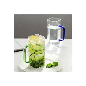 Yeni Nesil Kare Cam Yeşil Kulplu Latte, Meşrubat, Neskafe, Süt, Su Bardağı 350 Ml 6 Adet