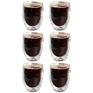 Çift Cidarlı Çizgili Cam,kahve,latte,ekspresso,meşrubat 300 Ml Bardak Seti 6 Adet 2322