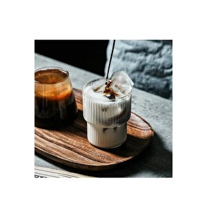 Çizgili Tasarım Isıya Dayanıklı Su Bardağı Kahve, Sunum, Meşrubat Bardağı 300 Ml - 2 Adet - 2232