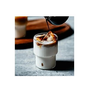 Çizgili Tasarım Isıya Dayanıklı Su Bardağı Kahve, Sunum, Meşrubat Bardağı 300 Ml - 2 Adet - 2232