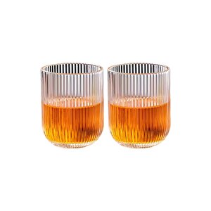 Çizgili Su,meşrubat,latte,nescafe, Smoothie Cam Bardak 2 Adet 160 Ml-2013