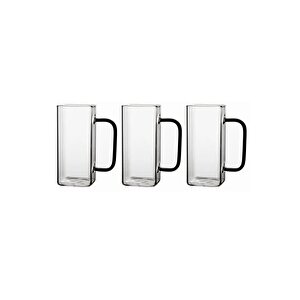 Kare Cam Füme Kulplu Latte,meşrubat,nescafe,süt,su Bardağı 350 Ml 3 Adet