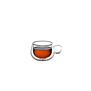 Yeni Tasarım Çift Cidarlı 200 Ml Kulplu Cam Bardak, Neskafe Fincanı, Çay Kupası, 3 Adet 2673