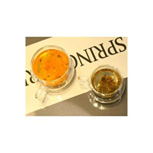 Yeni Tasarım Çift Cidarlı 200 Ml Kulplu Cam Bardak, Neskafe Fincanı, Çay Kupası, 3 Adet 2673
