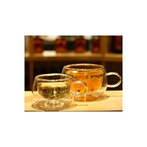 Yeni Tasarım Çift Cidarlı 200 Ml Kulplu Cam Bardak, Neskafe Fincanı, Çay Kupası, 3 Adet 2673