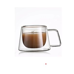Yeni Tasarım Neskafe Ekspresso Fincanı, Çift Cidarlı Kulplu Cam Fincan 4 Adet 1836