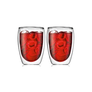 Yeni Tasarım Çift Cidarlı Borosilikat Cam Şeffaf Cam Bardak 350 Ml - 2 Adet 2772