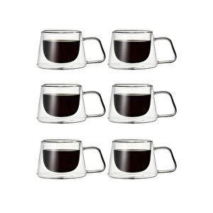 Yeni Tasarım Neskafe Ekspresso Fincanı, Çift Cidarlı Kulplu Cam Fincan 6 Adet 1836