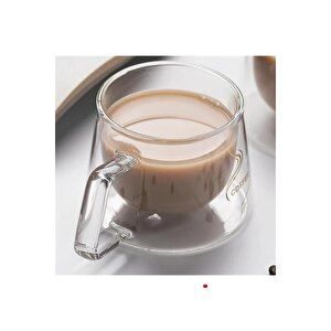 Yeni Tasarım Neskafe Ekspresso Fincanı, Çift Cidarlı Kulplu Cam Fincan 6 Adet 1836