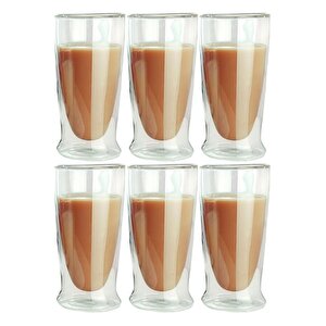 Çift Cidarlı Uzun Cam Kokteyl -meşrubat-latte Bardağı 350 Ml 6 Adet 2323