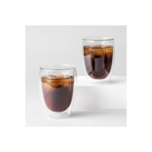 Yeni Tasarım Çift Cidarlı Borosilikat 350 Ml Şeffaf Cam Bardak 4 Adet 2772