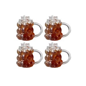 Yeni Nesil 350 Ml Üzüm Tasarımlı Borosilikat Cam Nescafe, Latte, Meşrubat Kupa Bardağı 4 Adet - 2430