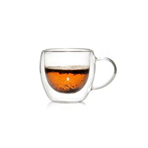 Yeni Tasarım Çift Cidarlı 250 Ml Kulplu Cam Kupa, Çay Neskafe Fincanı, Çeyiz Listesi, 6 Adet 2037