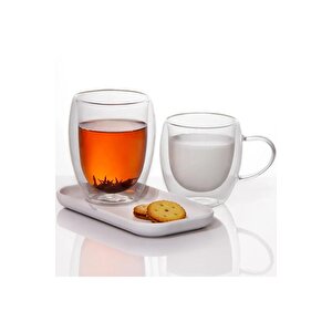 Yeni Tasarım Çift Cidarlı 250 Ml Kulplu Cam Kupa, Çay Neskafe Fincanı, Çeyiz Listesi, 6 Adet 2037