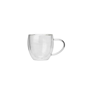 Yeni Tasarım Çift Cidarlı 250 Ml Kulplu Cam Kupa, Çay Neskafe Fincanı, Çeyiz Listesi, 6 Adet 2037