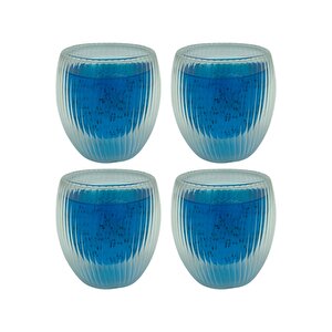 Çift Cidarlı Çizgili Cam,kahve,latte,ekspresso,meşrubat 250 Ml Bardak Seti 4 Adet 2321
