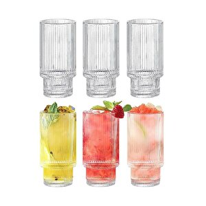 Çizgili Tasarım Cam Bardak Meşrubat, Neskafe, Kokteyl, Su Bardağı 400 Ml Çeyiz Listesi - 6 Adet 2812