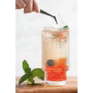 Çizgili Tasarım Cam Bardak Meşrubat, Neskafe, Kokteyl, Su Bardağı 400 Ml Çeyiz Listesi - 6 Adet 2812