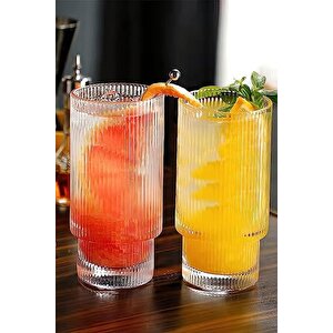 Çizgili Tasarım Cam Bardak Meşrubat, Neskafe, Kokteyl, Su Bardağı 400 Ml Çeyiz Listesi - 6 Adet 2812