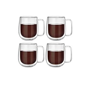 Çift Cidarlı Borosilikat Cam Nescafe,latte,filtre Kahve,süt,bitki Çayı Kupası 300 Ml 4 Adet 2769