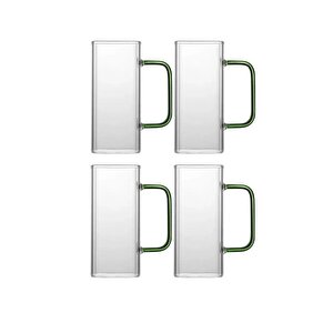 Yeni Nesil Kare Cam Koyu Yeşil Kulplu Latte,meşrubat,nescafe,süt,su Bardağı 350 Ml 4 Adet