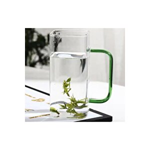 Yeni Nesil Kare Cam Koyu Yeşil Kulplu Latte,meşrubat,nescafe,süt,su Bardağı 350 Ml 4 Adet