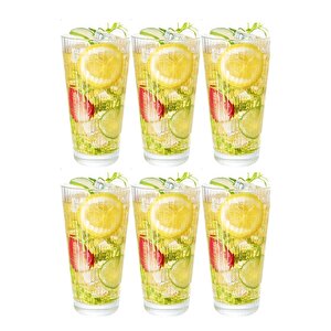 Yeni Çizgili Uzun Cam Bardak Meşrubat Latte Nescafe Su Bardağı Çeyiz Listesi 300 Ml - 6 Adet - 2441