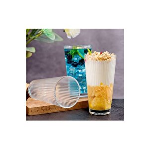 Yeni Çizgili Uzun Cam Bardak Meşrubat Latte Nescafe Su Bardağı Çeyiz Listesi 300 Ml - 6 Adet - 2441