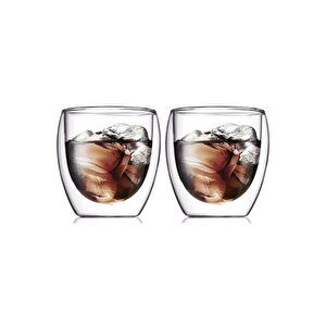Yeni Tasarım Çift Cidarlı Borosilikat 250 Ml Şeffaf Cam Bardak 4 Adet 2771