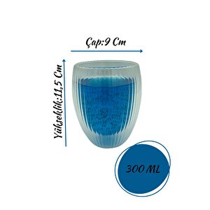 Çift Cidarlı Çizgili Cam,kahve,latte,ekspresso,meşrubat 300 Ml Bardak Seti 3 Adet 2322