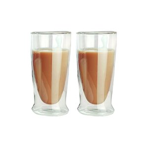 Çift Cidarlı Uzun Cam Kokteyl -meşrubat-latte Bardağı 350 Ml 2 Adet 2323